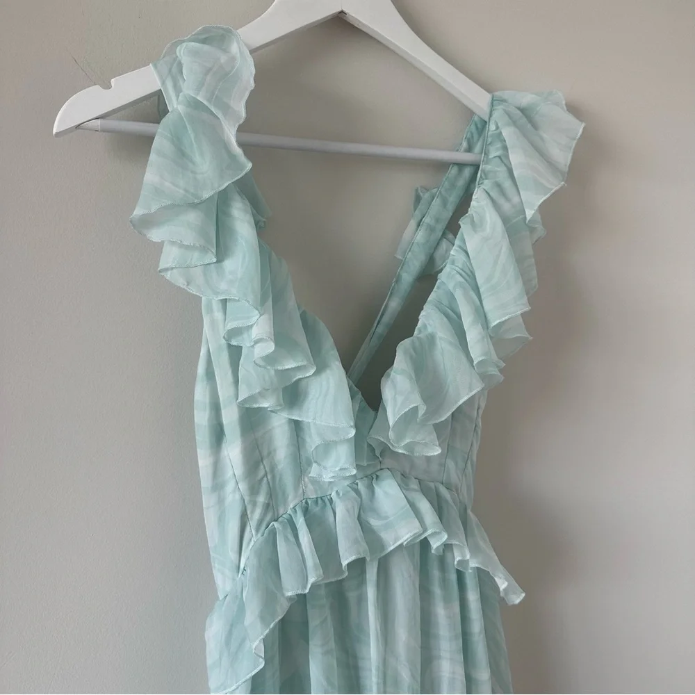 Abercrombie & Fitch Light Mint Ruffle Back Tie Maxi Dress